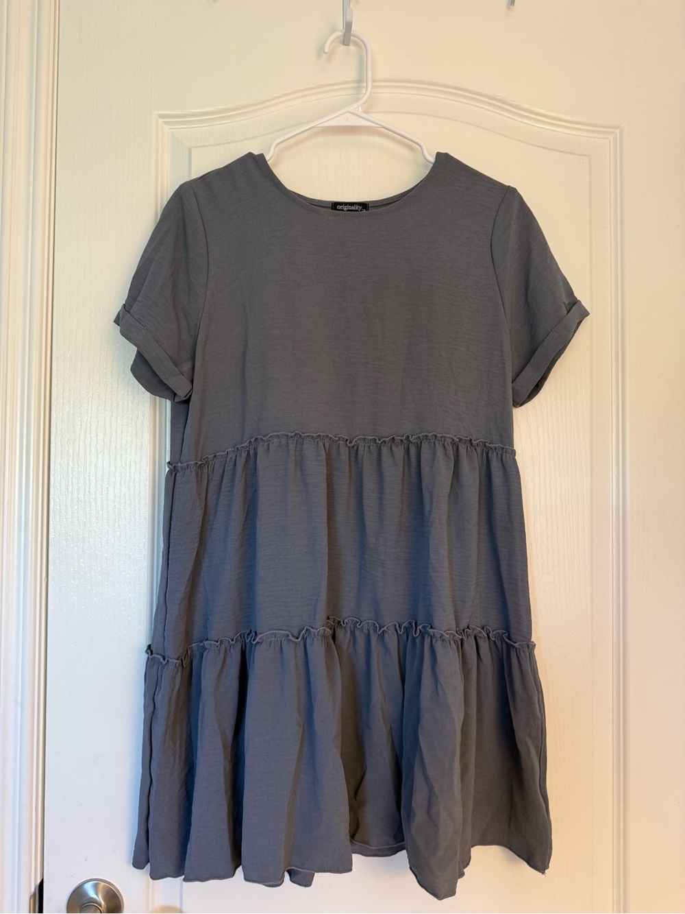 Relaxed Tiered Tshirt Mini Dress - Blue Gray